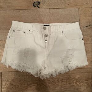 Forever 21 Cream Frayed Jean Shorts